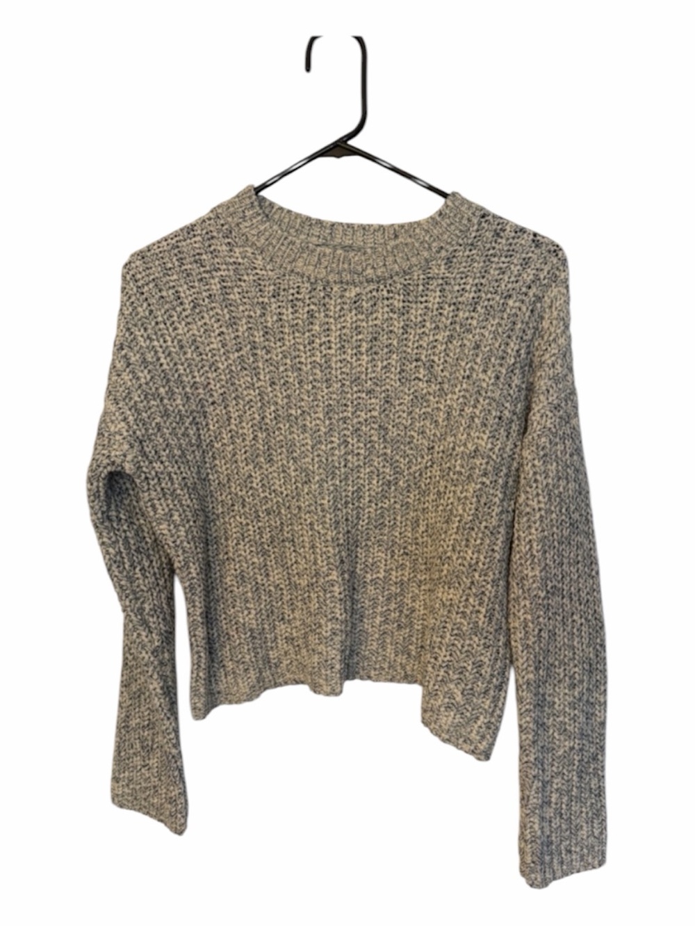 LOLA Knit Gray White Crew Neck Long Sleeve Pullover Sweater Women S